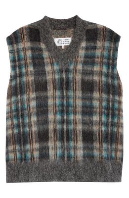 Maison Margiela x Pendleton Plaid Mohair & Wool Blend V-Neck Sweater Vest in Walnut/Orange/Petrol/Black