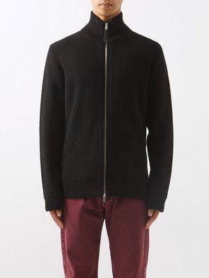Maison Margiela - Zipped Cotton-blend Ribbed-knit Sweater - Mens - Black