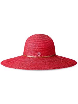 Maison Michel Blanche logo-detail straw sun hat - Red