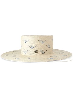 Maison Michel Brune logo-plaque straw hat - Neutrals