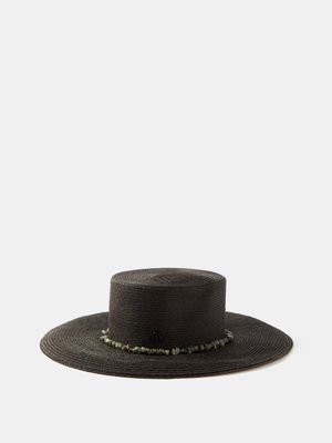 Maison Michel - Lana Quartz-beaded Straw Wide-brim Hat - Womens - Black