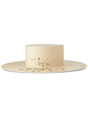 Maison Michel Lana studded straw hat - Neutrals