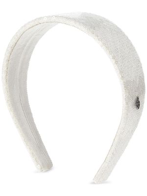 Maison Michel logo-charm sequinned headband - Neutrals