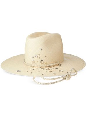 Maison Michel Virginie rhinestone-embellished straw hat - Neutrals
