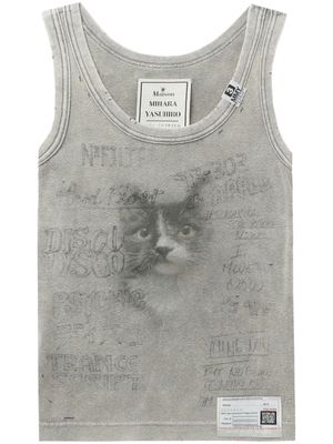 Maison Mihara Yasuhiro cat-print tank top - Grey