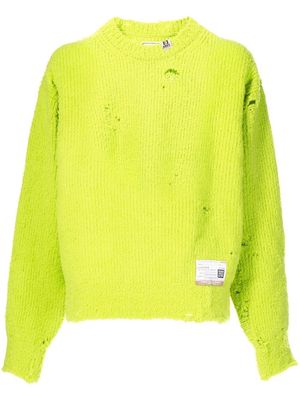 Maison Mihara Yasuhiro distressed-effect ribbed-knitted jumper - Green