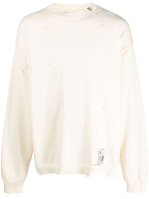 Maison Mihara Yasuhiro distressed long-sleeve cotton jumper - White