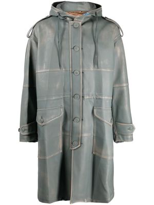 Maison Mihara Yasuhiro faux-leather hooded coat - Blue
