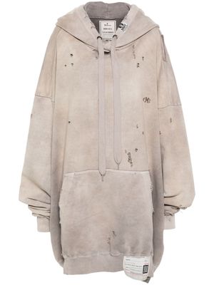 Maison Mihara Yasuhiro logo-embroidered distressed oversized hoodie - Neutrals