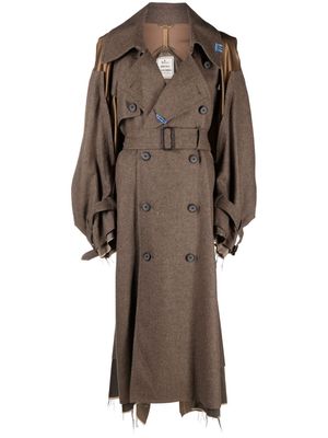 Maison Mihara Yasuhiro Reconstruction satin-panelled double-breasted trench coat - Brown
