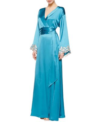 Maison Silk Long Robe, Turquoise