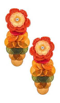 Maiyo Flower Earrings in Orange.