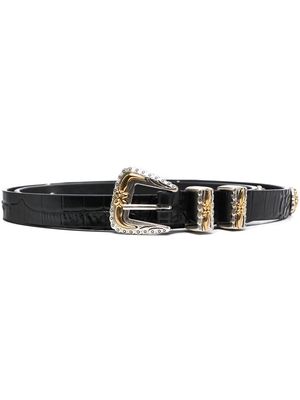 Maje Alhambrathin embellished buckle belt - Black
