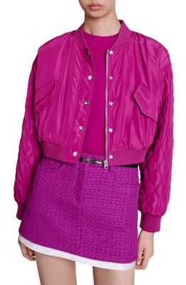 maje Badiane Quilt Sleeve Bomber Jacket in Fuchsia Pink