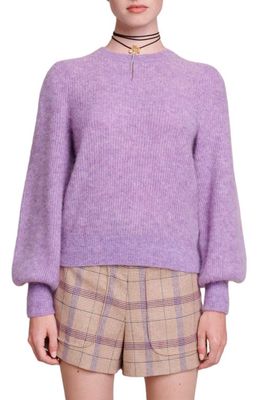 maje Balloon Sleeve Wool & Mohair Blend Rib Sweater in Purple