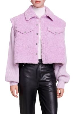 maje Belia Mixed Media Faux Fur Jacket in Purple