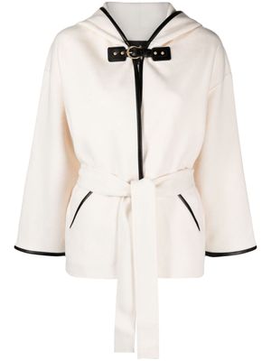 Maje belted-waist hooded jacket - White
