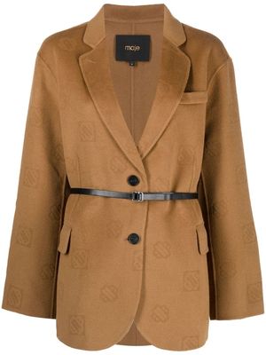 Maje belted-waistband single-breasted coat - Brown