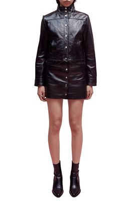 maje Bourget Crop Leather Jacket in Black