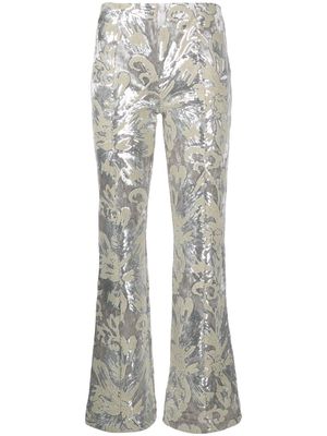 Maje brocade-effect flared trousers - Grey