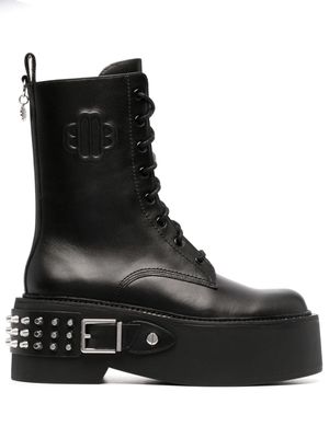 Maje buckle-detail lace-up leather boots - Black