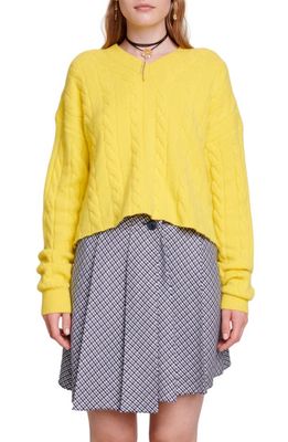 maje Cable Knit Cashmere Blend V-Neck Sweater in Yellow