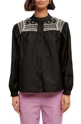 maje Cever Beaded Cotton Button-Up Shirt in Black