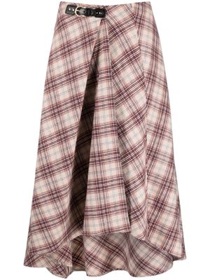Maje check-pattern asymmetric midi skirt - Neutrals