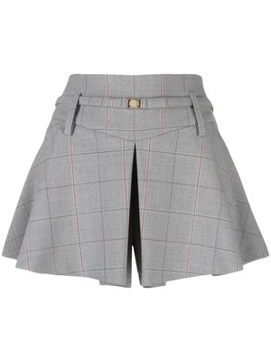 Maje check-print belted mini shorts - Grey