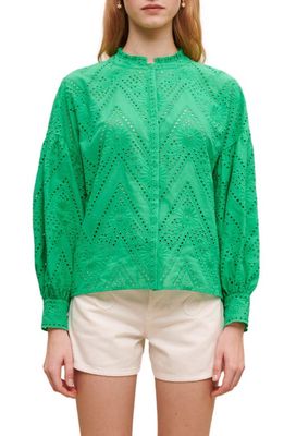 maje Ciggy Cotton Eyelet Button-Up Shirt in Green