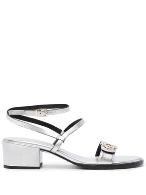 Maje Clover-plaque metallic sandals - Silver