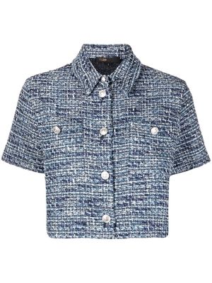 Maje Colly tweed cropped shirt - Blue