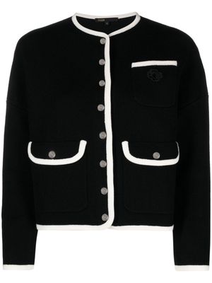 Maje contrasting-trim wool blend cardigan - Black