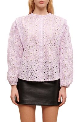 maje Cosiry Cotton Eyelet Button-Up Shirt in Parma Violet
