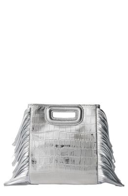 maje Croc Metallic Leather Mini Shoulder Bag in Silver