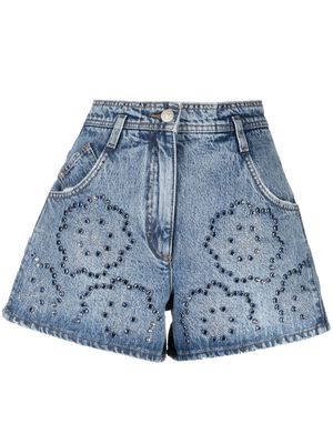 Maje crystal-embellished denim shorts - Blue