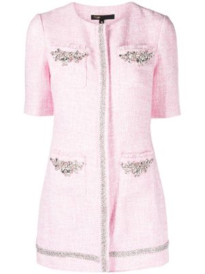 Maje crystal-embellished tweed playsuit - Pink