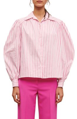 maje Cyta Pinstripe Button-Up Shirt in Pink
