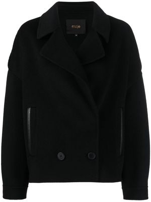 Maje double-breasted leather-trimmed jacket - Black