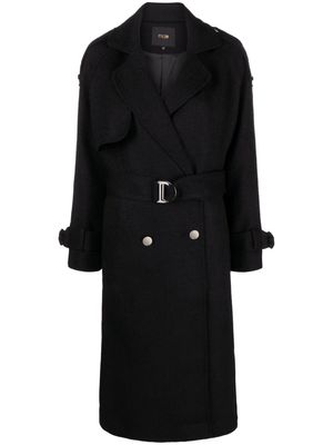 Maje double-breasted tweed trench coat - Black