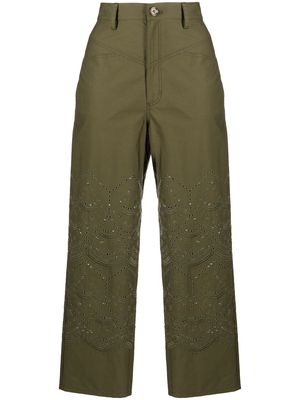 Maje embroidered cropped straight-leg trousers - Green