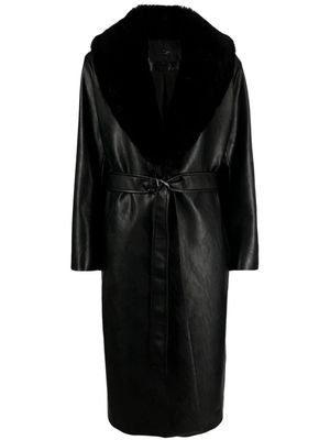 Maje faux-fur belted long coat - Black