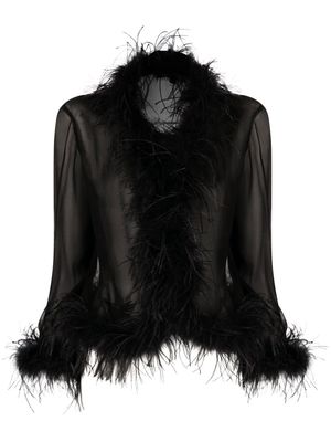 Maje feather trim semi-sheer blouse - Black
