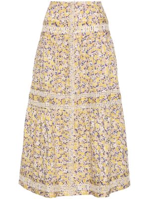 Maje floral-embroidered A-line midi skirt - K031 Embroided flowers beige print