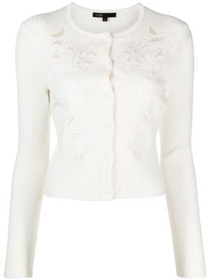 Maje floral-embroidered button-front cardigan - White