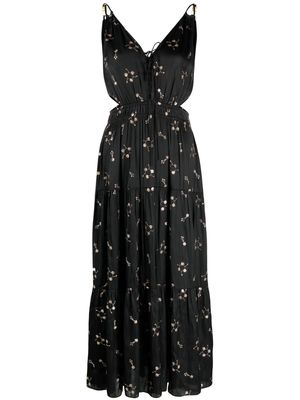 Maje floral-embroidered cut-out midi dress - Black