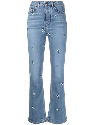 Maje floral-embroidered flared jeans - Blue