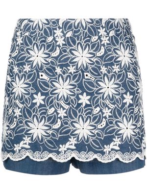 Maje floral-embroidered shorts - Blue