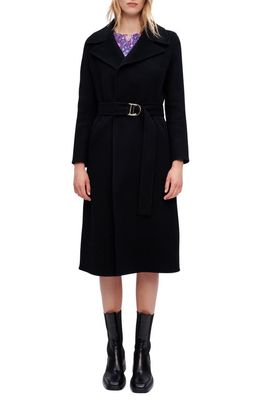 maje Genereux Wool Blend Belted Coat in Black