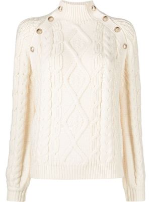 Maje high-neck cable-knit jumper - White